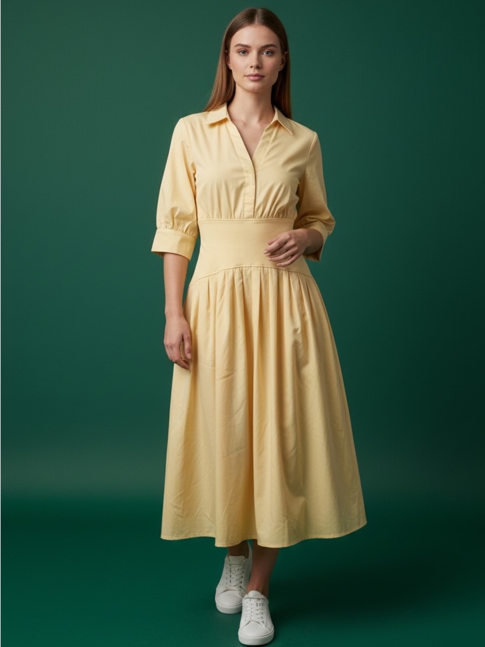 Elegant Yellow Shirtdress with Wide Waistband - brand new (no tag)